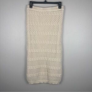 FRESHMAN 1996 Womens Medium Cream Crochet Knit Boho Hippie Lined Midi Long Skirt